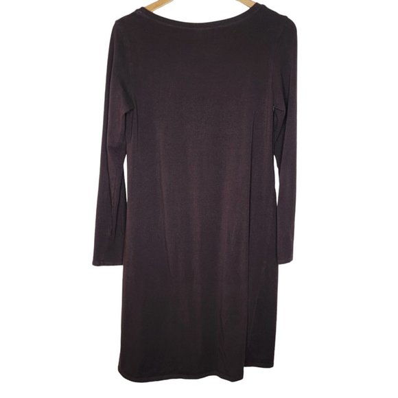 Eileen Fisher Small Dark Red Brown Long Sleeve Stretch Organic Cotton Midi Dress - Picture 2 of 5